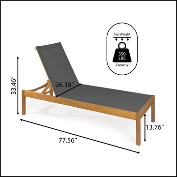 Lagunan 77.56"x26.38" Modern Minimalist Adjustable Acacia Wood Chaise Outdoor Lounge Chair - JONATHAN Y